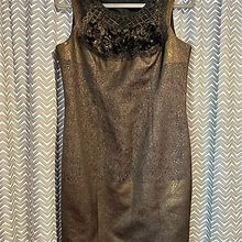 Rickie Freeman For Teri Jon Stunning Metallic Cocktail Sheath Dress, Size 8 - Women | Color: Bronze | Size: M