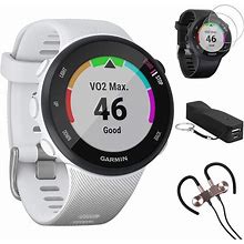 Garmin Forerunner 45S GPS Running Watch 39mm (White) - 010-02156-00 W/Accessories Kit Includes, Deco Gear Sport Wireless Earbud, Portable Keychain Ch