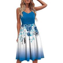 Willbest Petite Summer Dresses For Women Women Summer Sleeveless Casual Printing Sundress Party Swing Long Dress Independence Day