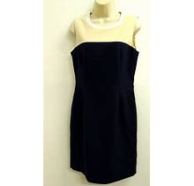 Calvin Klein Dress Womens Size 8 Blue Beige Pencil Sheath Dress Classic Ladies