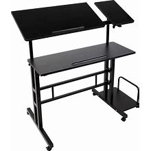 Mind Reader Woodland Mobile Sit/Stand Desk Height Tiltable Lockable Casters XL