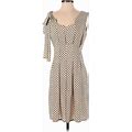 Stile Benetton Cocktail Dress - A-Line Scoop Neck Short Sleeves: Tan Polka Dots Dresses - Women's Size Small