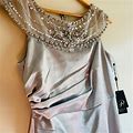 Adrianna Papell Dresses | Nwt Silver Adrianna Pappel Satin Beaded Mesh Icy Mint Maxi Shimmer Gray Maxi 6 | Color: Gray/Silver | Size: Various