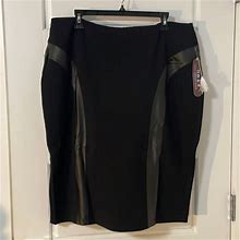 Esteez Skirts | Nwt Esteez Knit Pencil Skirt With Fake Leather Accent. Elastic Waistband. | Color: Black | Size: 18