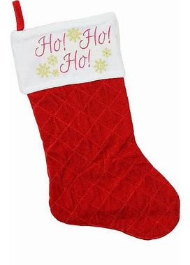 19" Quilted Red Velvet HO! HO! HO! Embroidered Christmas Stocking, Brt Red