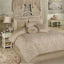 Traditional Grandview Jacquard Woven Damask Champagne Chenille Oversized Comforter Set Queen