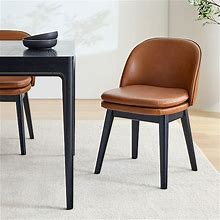 Wayne Dining Chair Armless, Saddle Leather, Banker, Cool Walnut, West Elm