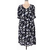 ELOQUII Casual Dress V Neck Short Sleeves: Blue Print Dresses - Women's Size 18 Plus