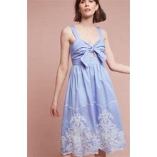 $178 Anthropologie Uma Embroidered Dress In Sky Blue Sz Small Petite
