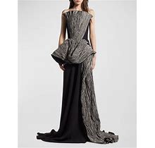 Maticevski Ozone Gown With Pleated Drape Detail, Black Slate, Women's, 8, Evening Formal Gala Gowns Mother Of The Bride Groom Evening Gowns