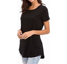 Women's Cotton Fitted Long Length T Shirts Short Sleeve Basic Comfy Tunic Tee Tops