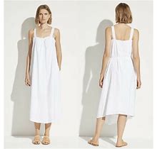 Vince White Linen Blend Sleeveless Shift Lined Midi Dress Large