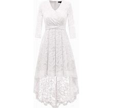 DRESSTELLS Spring Summer Mother Of The Bride Dresses Hi-Low Lace 3/4 V-Front Sleeve Wedding Guest Dress