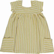 Vignette | Rylie Striped Square Neck 2-Pocket Dress, Yellow & Ivory (White, Size 14Y) | Maisonette