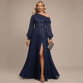 JJ's House A-Line Asymmetrical Floor-Length Lace Chiffon Formal Dress With Pleated Sequins
