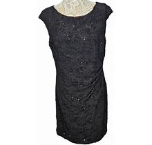 Lauren Ralph Lauren Evening Dress Black Lined Sequins Lace Ruching