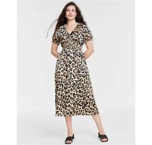 Women's Leopard-Print V-Neck Midi Dress, Created For Macy's - Safari Combo - Size L