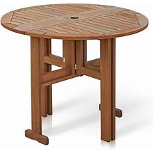 Furinno FG17035 Tioman Hardwood Patio Furniture Gateleg Round Table In Teak Oil, Natural