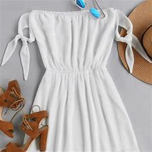 Bardot Self Tie Sleeve Elastic Waist Dress | Color: White | Size: M
