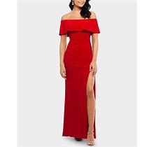 X By Xscape Petite Ruffled Off-The-Shoulder Gown - Red - Size 6P