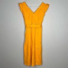 Loft Dresses | New Ann Taylor Loft Dress Womens 0 Orange Linen Blend Ruffle Sleeve Cut Out Belt | Color: Orange | Size: 0