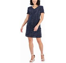 Connected Petite Dot-Print Fit & Flare Dress - Navy