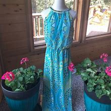Msk Dresses | Msk Maxi Dress Nwt Size 6 Teal W/Bling Around Neck | Color: Blue/Green | Size: 6