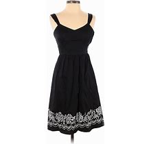 Ann Taylor LOFT Casual Dress - A-Line: Black Damask Dresses - Women's Size 0 Petite