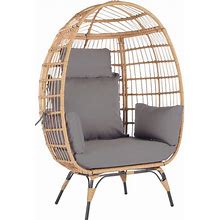Metal Outdoor Egg Lounge Chair With Light Gray Cushion