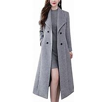 Women Long Coats Vintage Wool Jacket Dress Pea Coat Double Breasted Winter Coat Long Overcoat Fashion Solid Color Elegant (Color : 8705 Gray, Size :