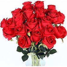 Luyue Artificial Rose Flowers 10 Pack Fake Silk Roses With Long Stems Bridal Wedding Floral Bouquets Home Office Decor-Red