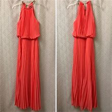Msk Dresses | Msk Coral Pleated Maxi Dress | Color: Orange | Size: 4