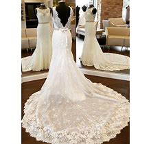 2024 Wedding Dress Ivory Lace Scoop Sheath Long