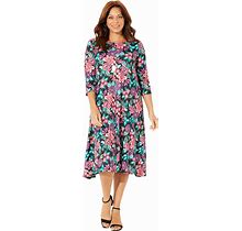 Plus Size Women's Strawbridge Fit & Flare Dress By Catherines In Black Multi Floral (Size 0X)