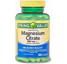 Spring Valley Rapid-Release Magnesium Citrate Bone Health Dietary Supplement Capsules, 100 Mg, 100 Count