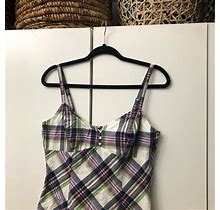 New York & Company Dresses | New York & Co. Purple + Green Plaid Spaghetti Strap Knee Length Casual Dress S M | Color: Green/Purple | Size: 8