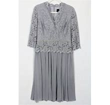 Alex Evenings Floral Lace Scalloped Chiffon Dress Pleated Skirt Pearl