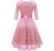 Zmhegw Dresses For Women 2023 Elegant Vintage Princess Floral Lace V-Neck 3/4 Sleeve Party Aline Swing Womens Dress