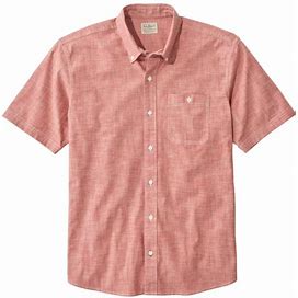 L.L.Bean | Men's Comfort Stretch Chambray Shirt, Traditional Untucked Fit, Short-Sleeve Pale Sienna Extra Large, Cotton Blend