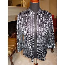 Travelers Collection By Chicos Mixed Animal Laurel Jacket Black Silver Mesh NWT