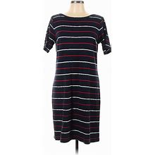 Talbots Casual Dress - Midi Crew Neck Short Sleeve: Blue Stripes Dresses - Women's Size Large Petite