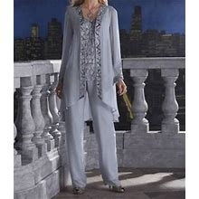 Mother Of Bride Groom Church Women's Wedding Beaded 3Pc Duster Pant
