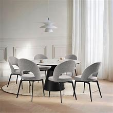Knox Lucia 7 Piece Dining Set With Stone Top And Gray Fabric Chairs
