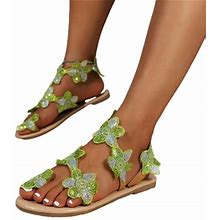 Wng Women's Beach Sandals Hollow Casual Slippers Flat Shoes Retro Sandals Flower Decoration Ladies Sandals