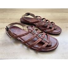 Frye Phillip Square Leather Stud Sandals Women's Size 7.5 m Brown