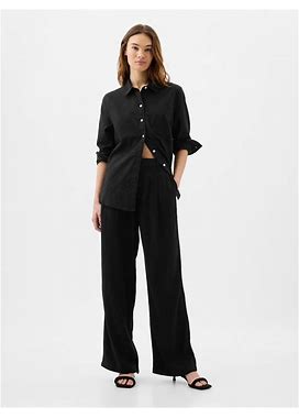 Gap Factory Women's Easy Wide-Leg Linen-Blend Trousers Black Petite Size 4