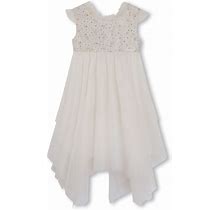 Givenchy Kids - Rhinestone-Embellished Ruffle-Trim Dress - Kids - Polyester/Polyamide - 12 - White