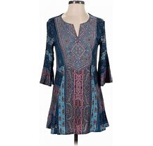 Soft Surroundings Casual Dress V Neck 3/4 Sleeve: Blue Paisley Dresses - Women's Size X-Small