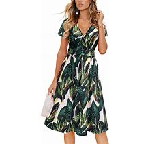 Newshows Women's 2024 Summer Short Sleeve Casual Midi Dresses V Neck Floral Sundress Faux Wrap Dress With Pockets