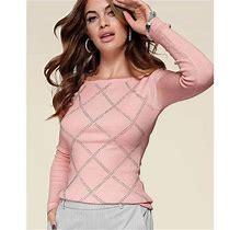 Venus Sweaters | Venus Women's Embellished Sweater Size 2X In Light Pink | Color: Pink/Silver | Size: 2X